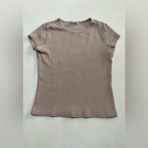 Reformation Taupe Ribbed Short Sleeve Top